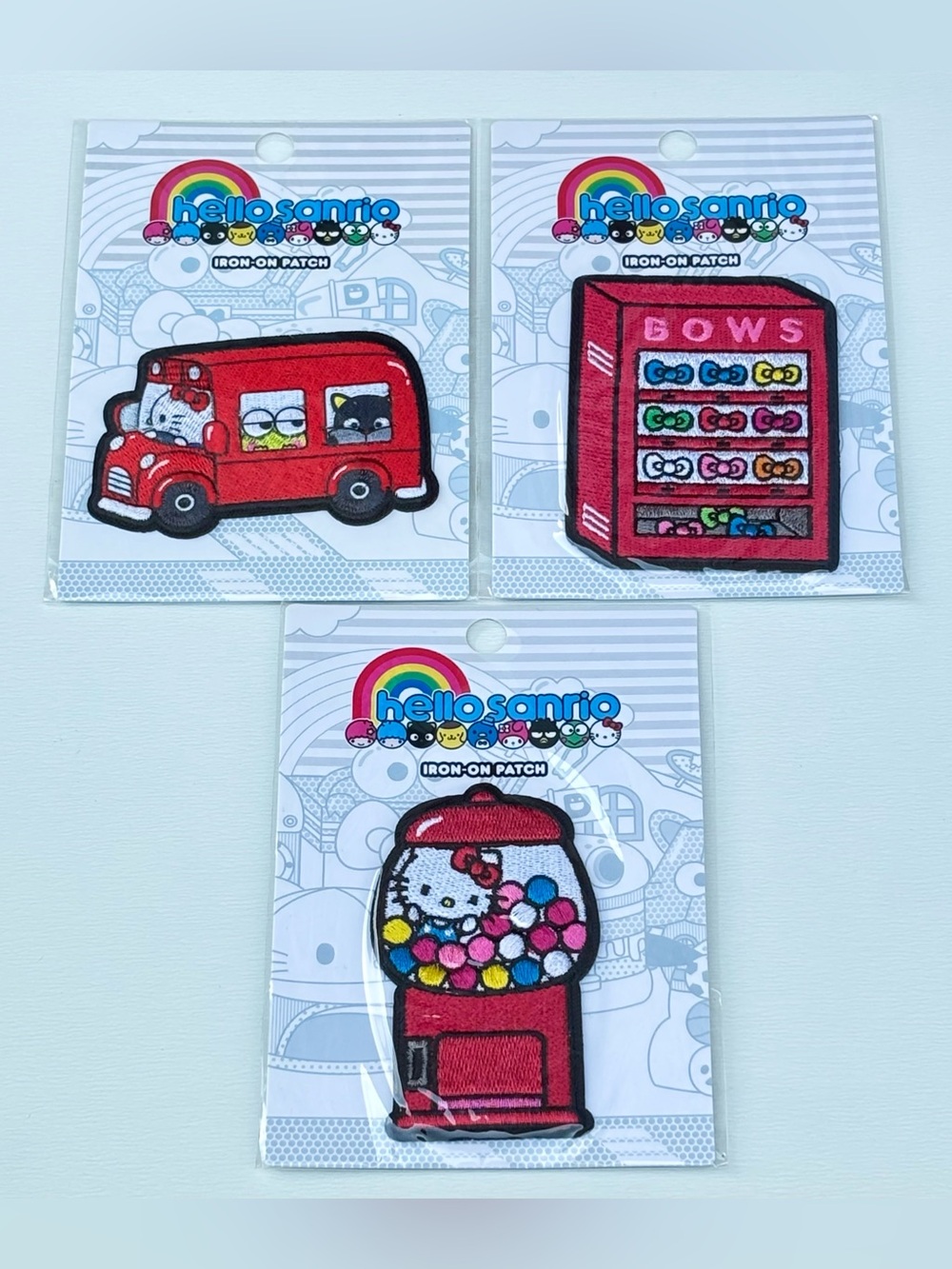 Hello Kitty Sanrio Loungefly Iron On Patch Set 3 Bus Gumball Bows Kawaii Arcade
